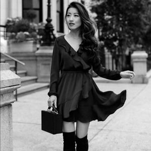 XS EXPRESS Ruffle Fit And Flare Mini Dress Black